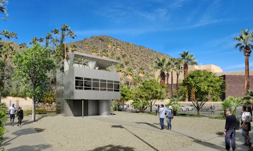 Aluminaire House™ on-site at Palm Springs Art Museum, 2023. Rendering by Claudia Cengher | Courtesy of the Palm Springs Art Museum.
