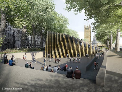 Front view of the winning design for the planned UK Holocaust Memorial and Learning Centre. © Adjaye Associates and Ron Arad Architects