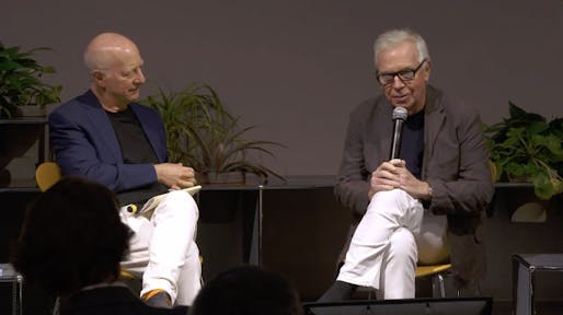 David Chipperfield discussed the project with architecture critic Paul Goldberger at Design Miami. Screenshot courtesy Design Miami/2023 via YouTube