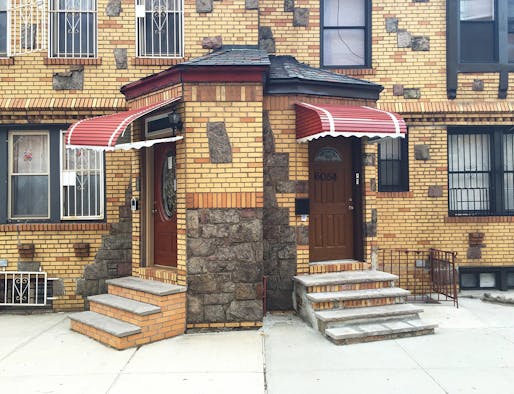 Splayed Brick-and-Stone Rusticated Entry Porch. Maspeth, NY. 2015. Photograph by Rafael Herrin-Ferri. Image courtesy of the Architectural League of New York. 