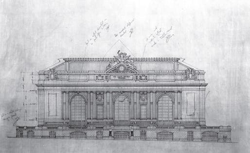 Grand Central Terminal elevation drawing, Warren & Wetmore and Reed & Stem c. 1910 (Courtesy of New York Transit Museum)