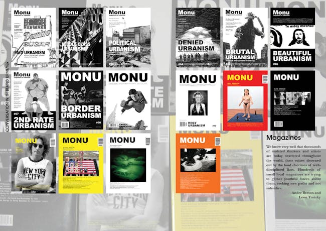 Spread of the WAIzine Featuring all of MONU’s previous covers.