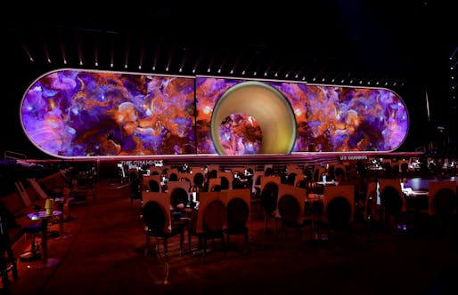 A look behind the scenes of Refik Anadol's Machine Hallucinations projected on stage at the 2023 Grammy Awards. Image courtesy of Recording Academy/Grammys <a href="https://twitter.com/RecordingAcad/status/1621382723641434112">via Twitter</a>.