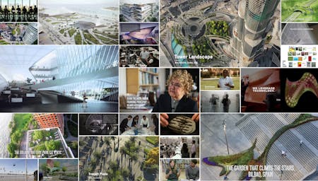 Screenshots of the showreels of Synthesis Design Architecture, Balmori Associates, and SWA Group.