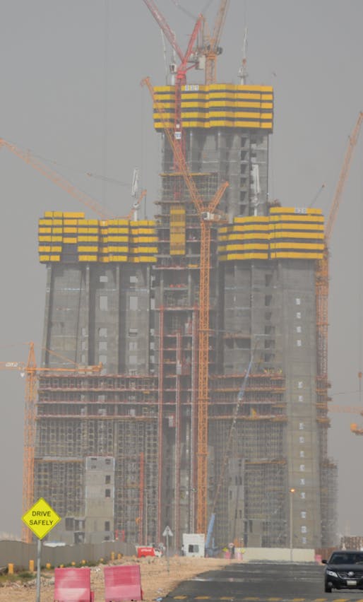 They all start out this small: January '16 construction photo of what is set to become the world's tallest tower with a final height of 1 kilometer. (Image via Wikipedia)