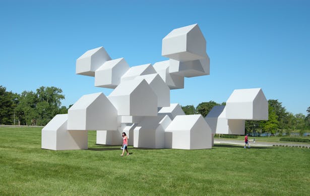 The Modular House Pavilion, as a large outdoor sculpture and/or photomontage.