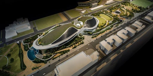 Model of the $1-billion Lucas Museum of Narrative Art currently under construction in South Los Angeles. Image courtesy of Lucas Museum of Narrative Art.