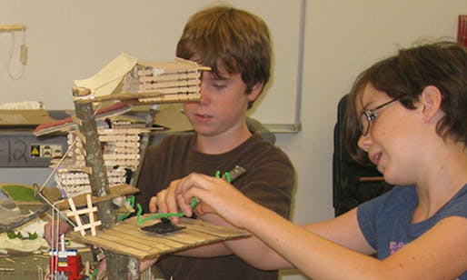 Campers design and build a model tree house. Courtesy of Carol Myers Flaute.