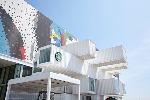 Kengo Kuma recycles 29 shipping containers for this new Starbucks store - <a href="https://archinect.com/news/article/150089460/kengo-kuma-recycles-29-shipping-containers-for-this-new-starbucks-store">Read More</a>