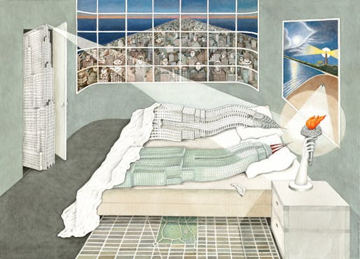 Flagrant Délit, Madelon Vriesendorp's painting that became the cover of Rem Koolhaas's 'Delirious New York.'