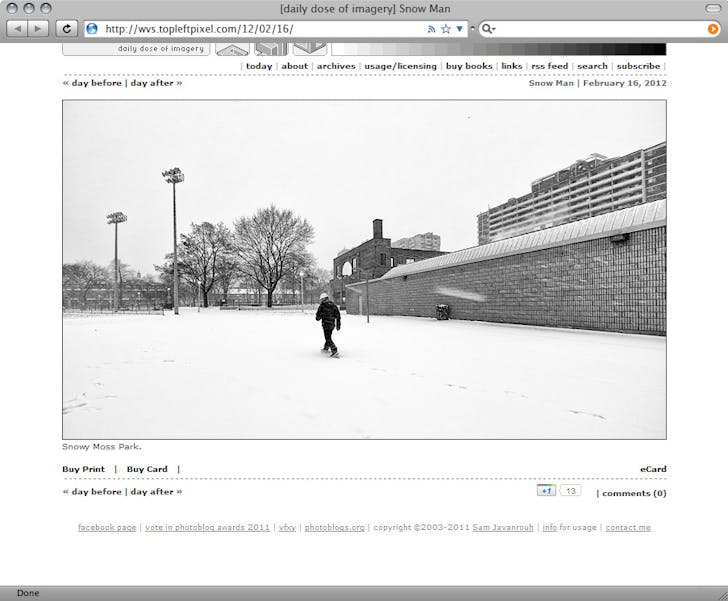Screenshot of Sam Javanrouh's award-winning photoblog Daily Dose of Imagery