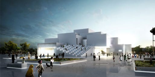 The Lego House, scheduled to open in 2016, will be made from what the architect describes as a “cloud of interlocking Lego bricks.” Image via slate.com, courtesy Lego Group