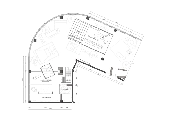 Upper floor plan. Drawing by HOOOLDESIGN