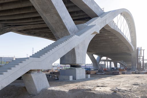 Construction wrapping up at the <a href=" https://archinect.com/news/article/150316128/take-a-look-at-new-iwan-baan-photos-of-la-s-sixth-street-viaduct-ahead-of-its-grand-opening">Sixth Street Viaduct in LA</a> ahead of its opening. Photo © Iwan Baan, courtesy Michael Maltzan Architecture