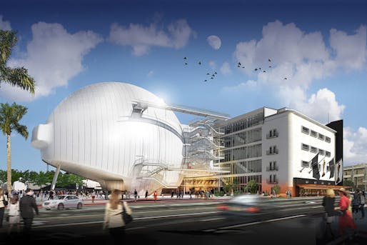 A rendering of the planned film academy museum, as seen from Fairfax Avenue. (©Renzo Piano Building Workshop/Academy of Motion Picture Arts and Sciences / March 19, 2014)
