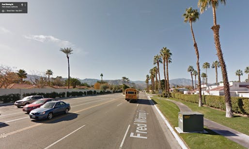 Google street view of Fred Waring Drive by Cook Street, facing west, in Indian Wells, CA – the approximate location of the crash that killed Weiss.