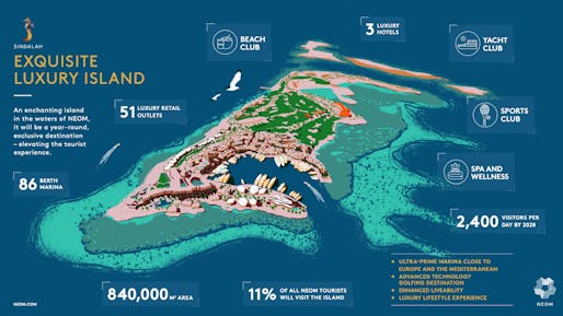 Plans for Sindalah, NEOM's first complete segment that is promised for 2024. Image courtesy NEOM