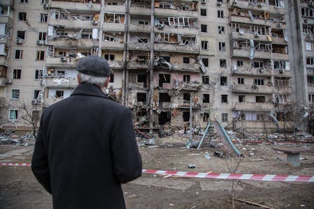 A severely damaged residential building at 7A Koshytsia Street in Kyiv, Ukraine. Photo taken on February 28, 2022. Image © Oleksandr Ratushnyak / UNDP Ukraine via Flickr (CC BY-ND 2.0)