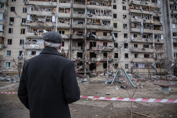 A severely damaged residential building at 7A Koshytsia Street in Kyiv, Ukraine. Photo taken on February 28, 2022. Image © Oleksandr Ratushnyak / UNDP Ukraine via Flickr (CC BY-ND 2.0)