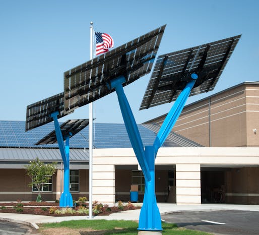A solar array at a middle school in North Carolina. Image courtesy Wikimedia Commons user Spotlight Solar (CC BY-S.A. 4.0)