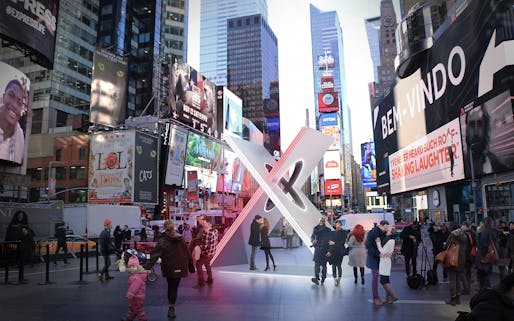  “X” by Reddymade, the <a href="https://archinect.com/news/bustler/6884/x-marks-the-spot-reddymade-wins-2019-times-square-valentine-heart-competition">2019 Times Square Valentine Heart Competition winner</a>. Image credit: Reddymade.