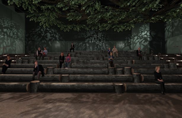The Monkey's Tree Theater in the Ngong Ping Theme Village. Participants are seated to enjoy an animated film inspired by the famous Buddhist Jataka stories. (Artistic Rendering)