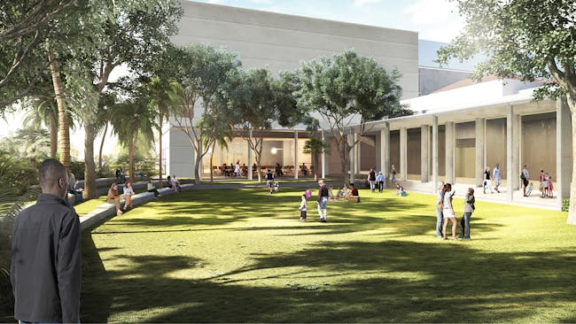 Illustration of the Pamela and Robert B. Goergen Sculpture Garden at the expanded Norton Museum of Art, designed by Foster + Partners. (Image courtesy of Foster + Partners)