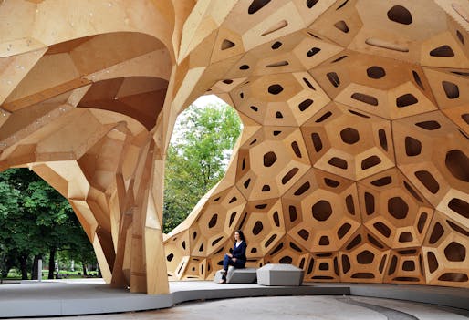 ICD/ITKE Research Pavilion 2011 by Achim Menges - one of the featured works in "Out of Hand". Photo: Achim Menges. 
