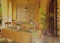 Interior design restaurant with tablecloths