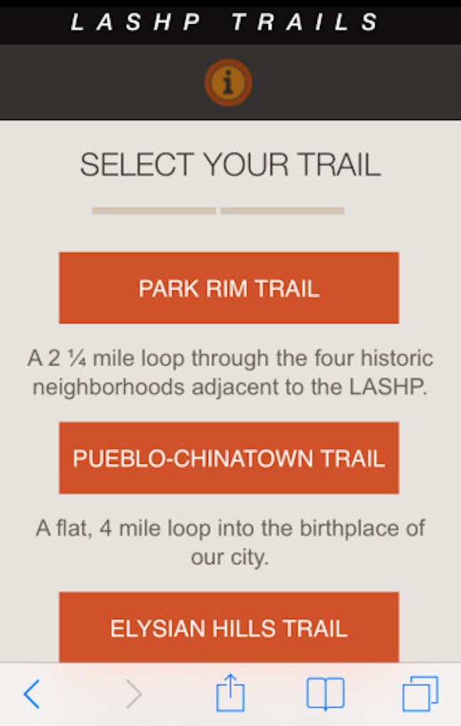 Screenshot from the LASHP Trails app. Image via scpr.org.