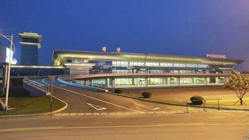 Sources claim that North Korean leader Kim Jong Un had the principal designer of Pyongyang's shiny new airport executed for failing 'to preserve the Juche character and national identity' of this key project. (Image via Ankit Panda ‏on Twitter @nktpnd)