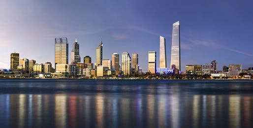 A picture of the proposed towers from the Perth River view. Image: Woods Bagot