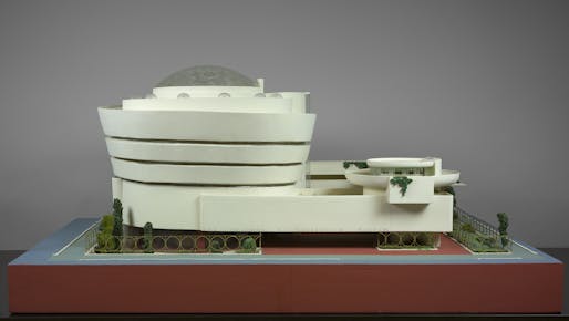 Frank Lloyd Wright (American, 1867–1959). Solomon R. Guggenheim Museum, New York. 1943–59. Model. Painted wood, plastic, glass beads, ink, and watercolor on paper, 28 x 62 x 44″ (71.1 x 157.5 x 111.8 cm). The Frank Lloyd Wright Foundation Archives (The Museum of Modern Art | Avery Architectural & Fine Arts Library, Columbia University, New York)