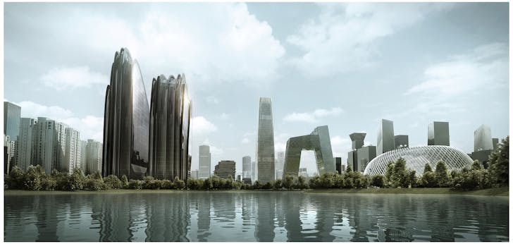 Chaoyang Park Plaza in city context, courtesy of MAD Architects.