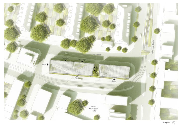 Stadthaus M1 site plan, courtesy of Barkow Leibinger.