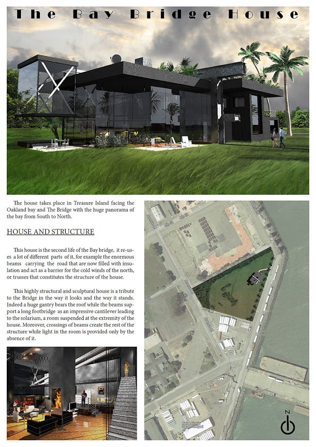 Community Vote: 'The Bay Bridge House” by Romain Caba (University of Kansas / National superior school of architecture of Paris Val de Seine, France). Image courtesy of Bay Bridge House.