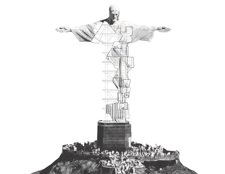 The reconfigured monumentality of Rio de Janeiro's 'Christ, The Redeemer' statue highlights the reality of slum tourism in Daniela Martinez-Hernandez's project for the Frank Clementi Studio.