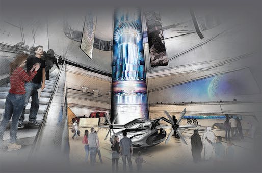 Escalator. Image courtesy of Fentress Architects / Pavilion USA 2020.