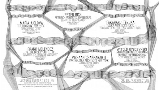 Poster for the Fall '13 lecture series at Carnegie Mellon University School of Architecture. Image from cmu.edu/architecture.