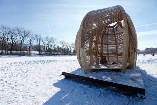 Winner of the NEXT LANDMARK Contest and the 2012 Warming Huts Design Competition: ROPE pavilion by Kevin Erickson/KNEstudio (Photo: Brian Gould)