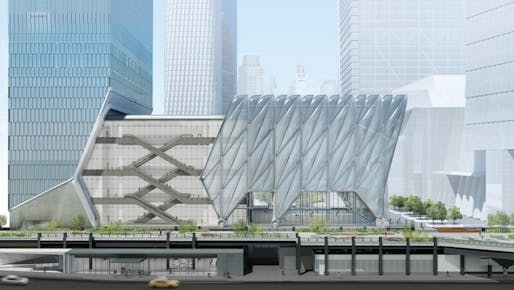 Rendering of “The Shed” arts center, designed by Diller Scofidio + Renfro and the Rockwell Group. Image credit: Rockwell Group, via globalconstructionreview.com.