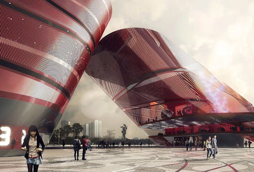 Competition-winning design for the new Cultural Complex in Shenzhen by Mecanoo (Rendering: Doug and Wolf)