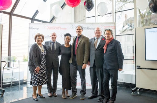 Phil Freelon (third from right) at the GSD's announcement. Photographer credit: Zara Tzanev