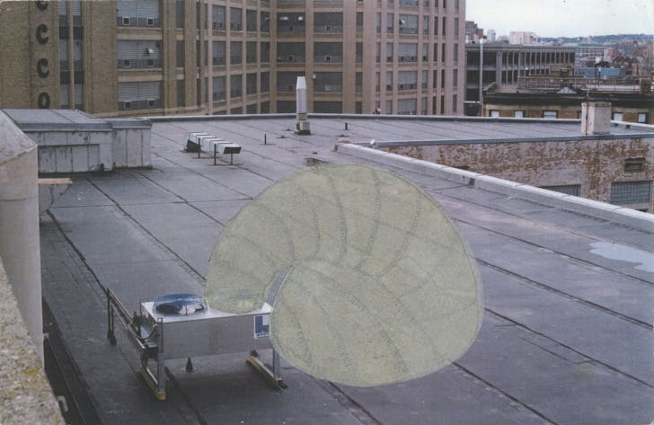 A concept image illustrating the paraSITE's attachment to an HVAC unit. Image: Michael Rakowitz