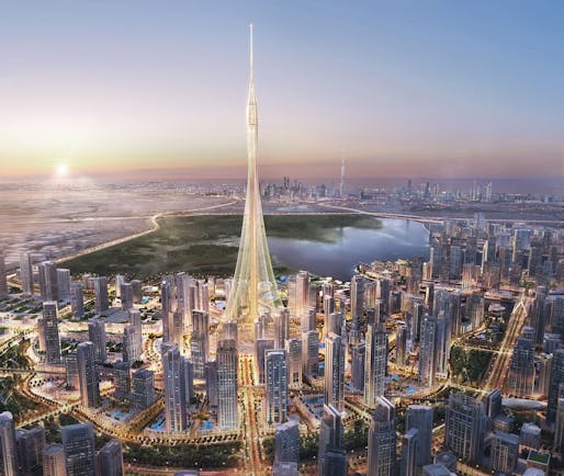 All hail the temporarily tallest tower: rendering of the Calatrava-designed Observation Tower at the Dubai Creek Harbor development. (Credit: Emaar Properties)