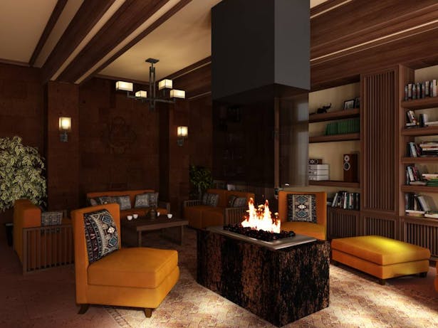 Library - fireplace area, visualization