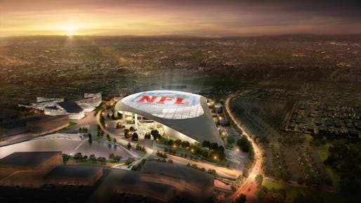 Rendering of the Inglewood stadium proposal which appears to be favored over the rival stadium concept in Carson.