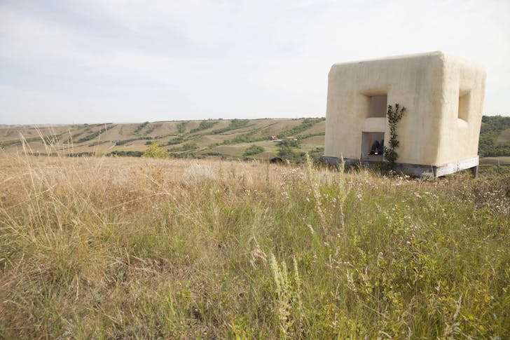 The Straw Bale Observatory (created by Dennis Evans) in the prairie of Saskatchewan, Canada, where Rick Moody listened to a cellist perform for him. Photograph by Ayden L.M. Grout.