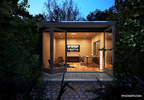 Hidden backyard office, 3D rendering USA. www,spacialists.com