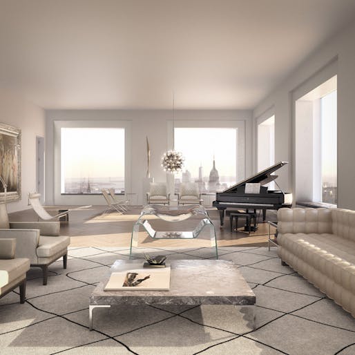 A rendering of the inside of one of the apartments at 432 Park. Image credit: Douglas Elliman